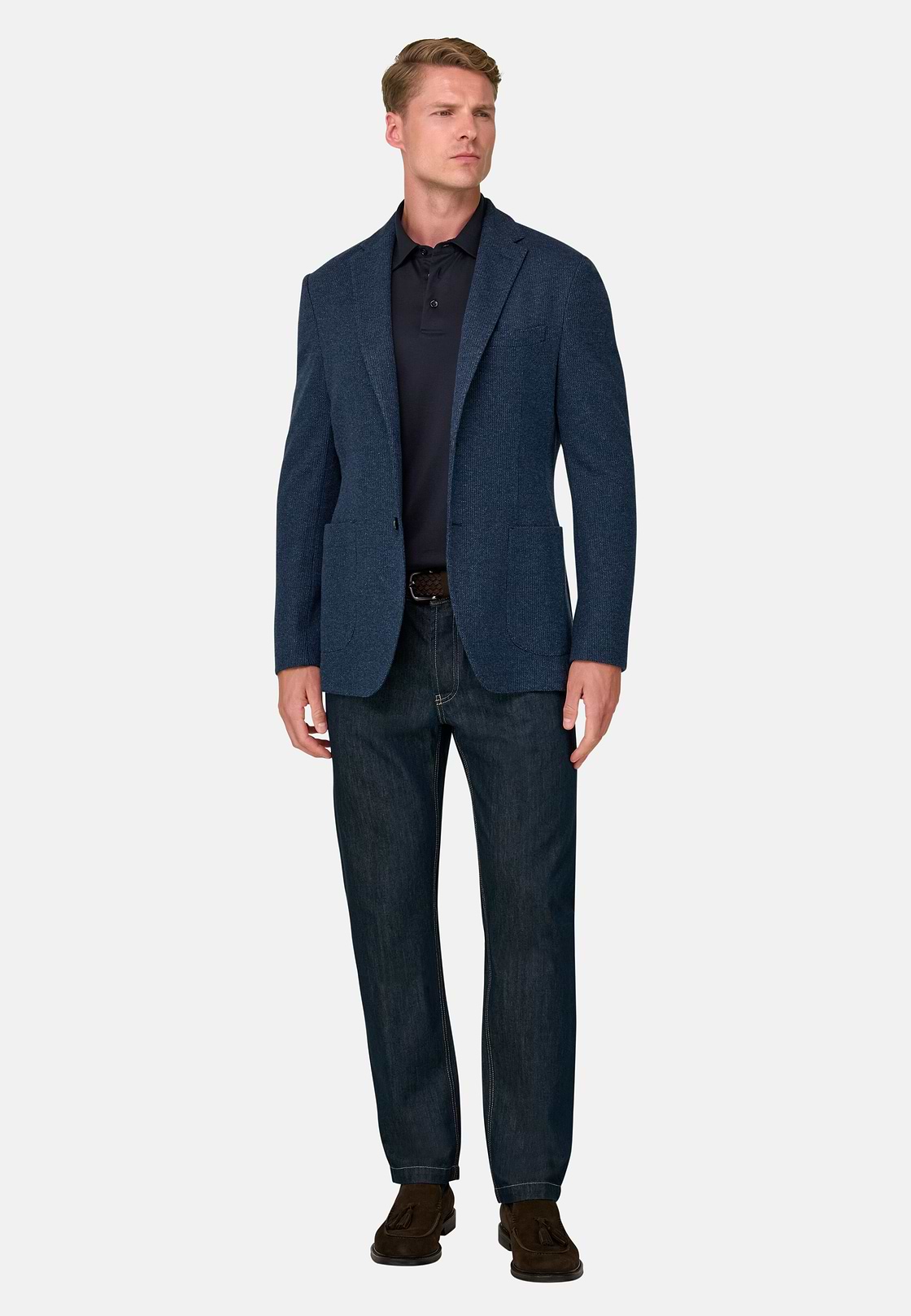 Blazer Gestructureerd Gemengd Katoen B Jersey, Indigo, hi-res, 2