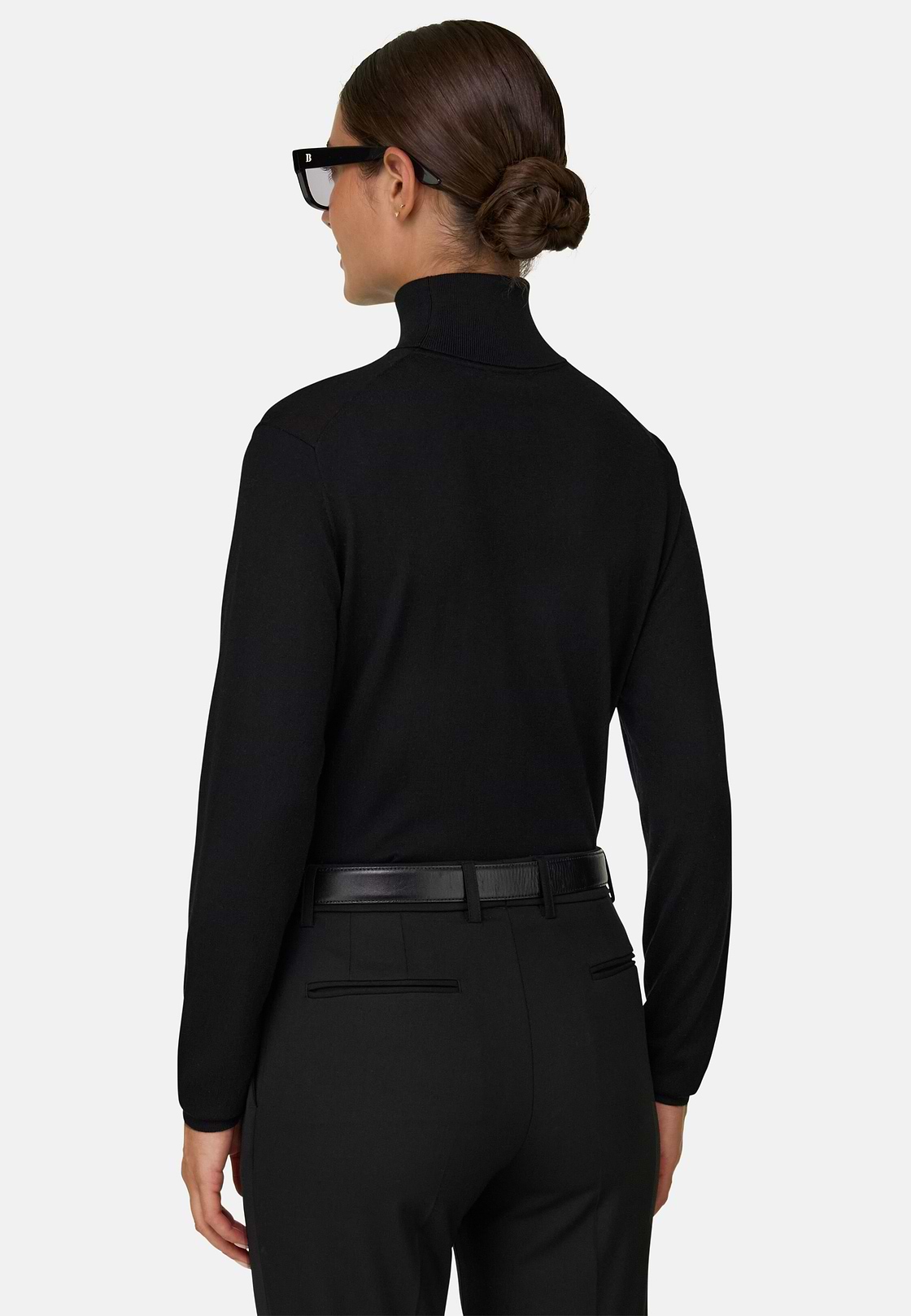 Turtleneck Jumper in Merino Wool Silk, Black, hi-res, 4