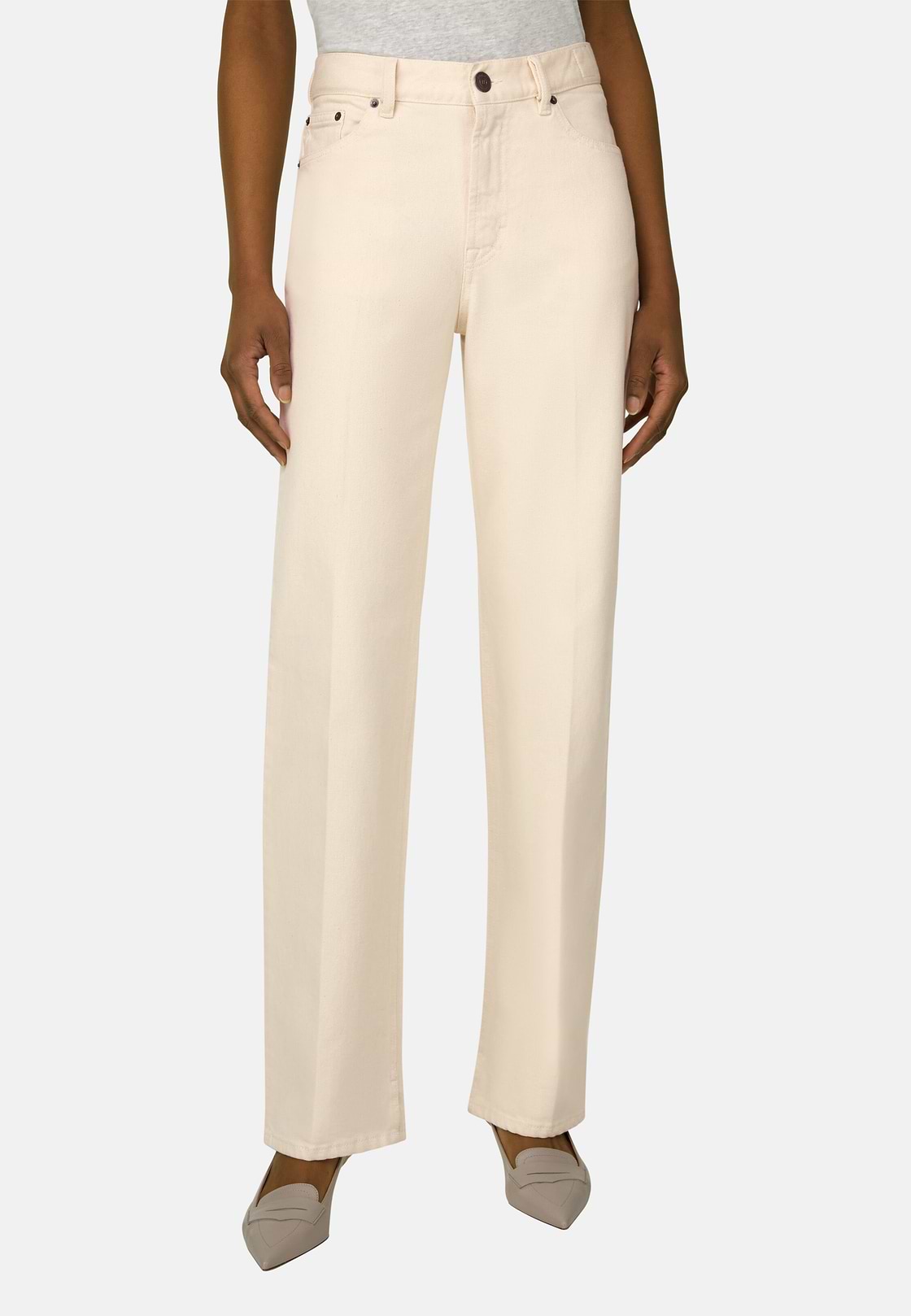 Cotton Denim Jeans, Cream, hi-res, 1