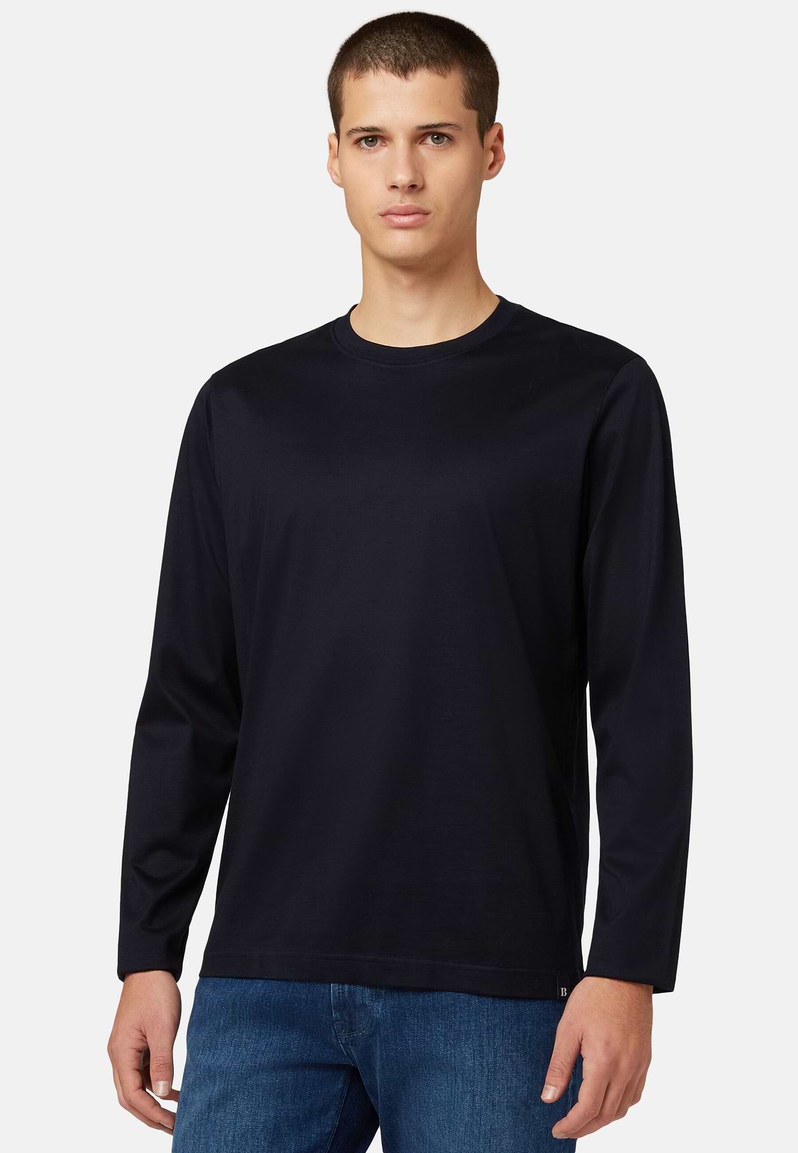 T-shirt À Manches Longues En Jersey De Coton Pima, bleu marine, hi-res