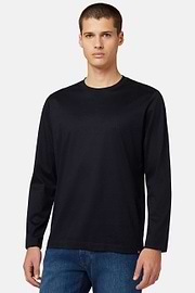 T-shirt À Manches Longues En Jersey De Coton Pima, bleu marine, hi-res