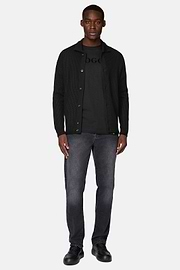 Cárdigan Negro Cuello Camisero De Lana Merina, Negro, hi-res
