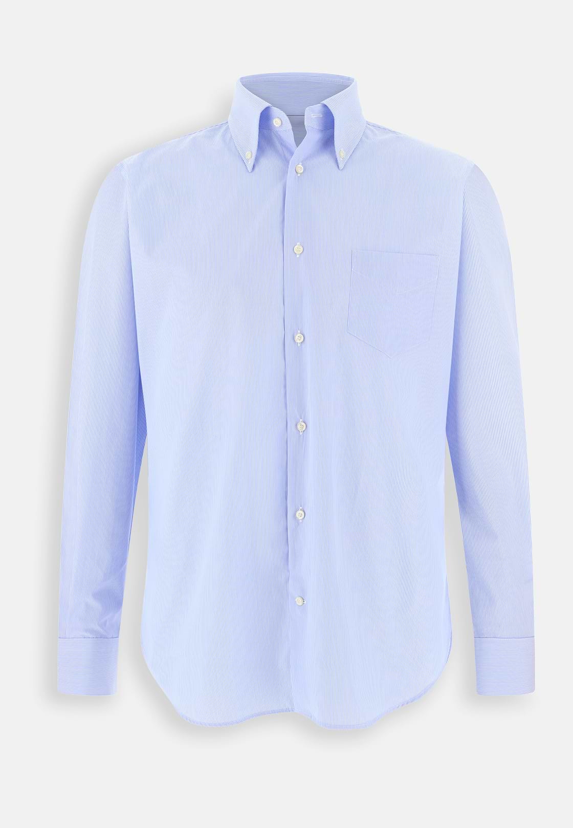 Shirt in Striped Cotton Poplin Regular Fit, Light Blue, hi-res, 7