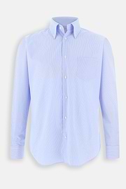 Shirt in Striped Cotton Poplin Regular Fit, Light Blue, thumb, 7