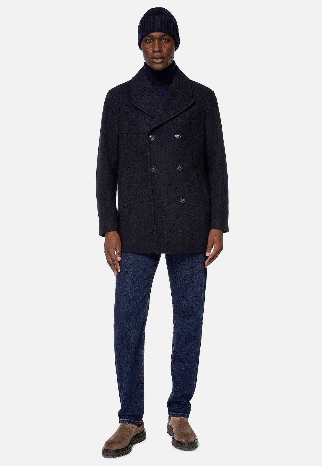 Peacoat In Wool, Navy blue, hi-res
