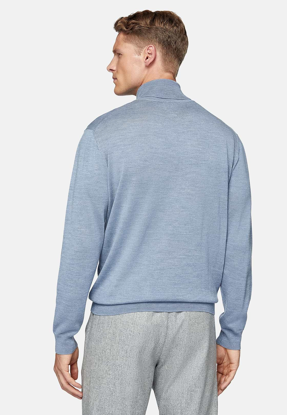 Sky Blue Merino Wool Polo Neck Jumper, Light Blue, hi-res