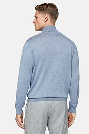 Sky Blue Merino Wool Polo Neck Jumper, Light Blue, hi-res