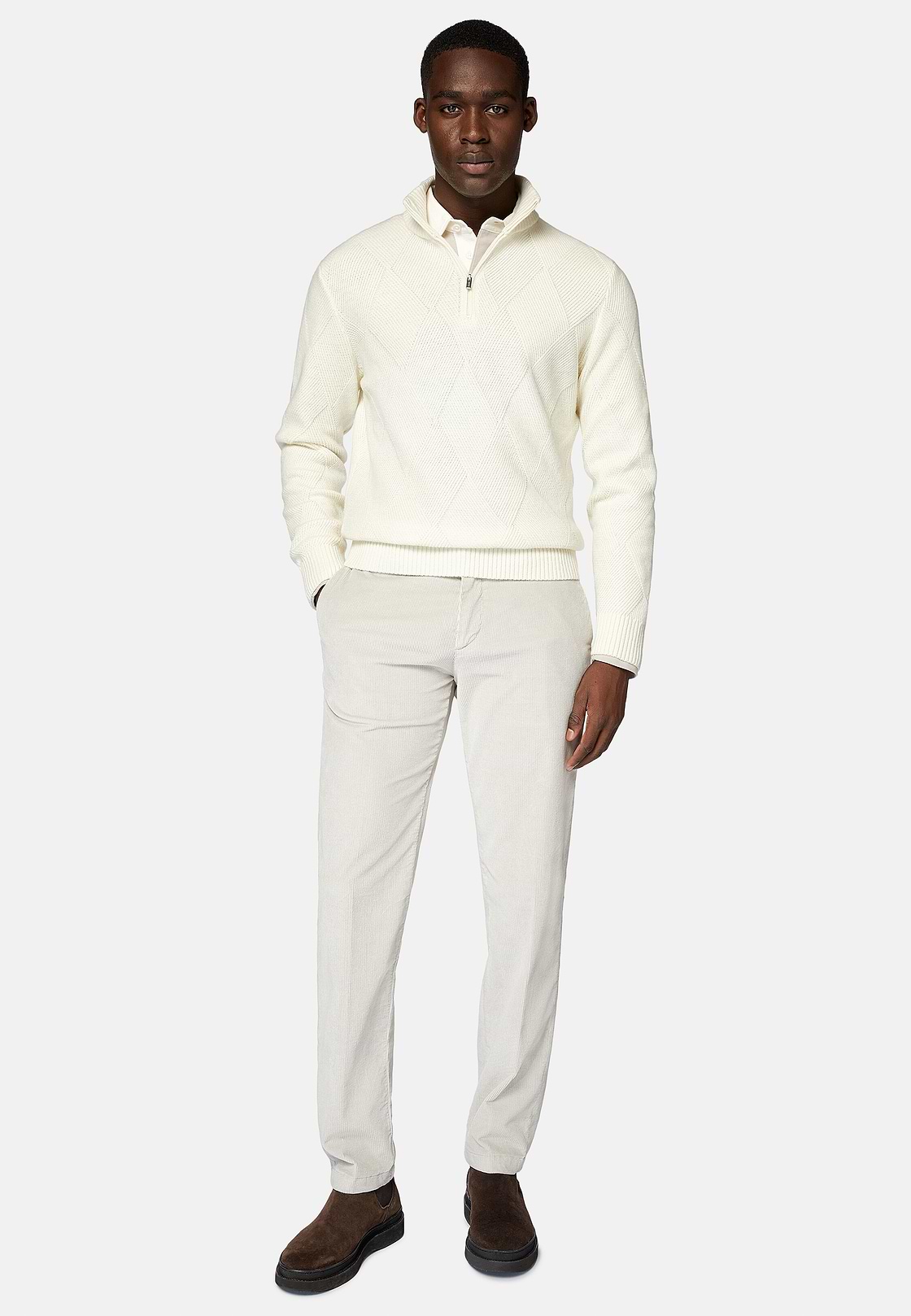 Trousers in Stretch Velvet, Light grey, hi-res