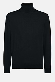 Black Merino Wool Polo Neck Jumper, Black, hi-res