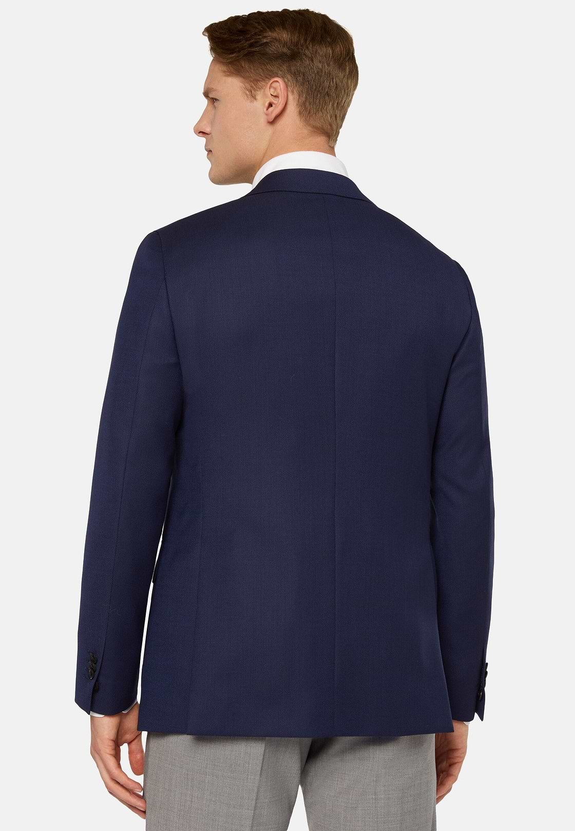 Blue Micro Textured Wool Jacket, Navy blue, hi-res