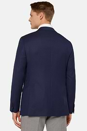 Blue Micro Textured Wool Jacket, Navy blue, hi-res