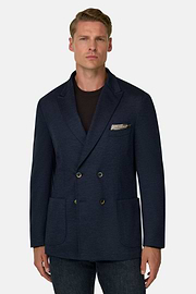 Double-Breasted Blazer in Wool Blend B Jersey, Navy blue, thumb, 1