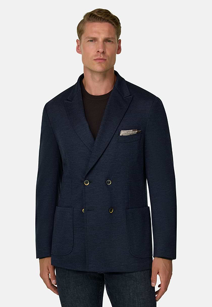 Blazer Dubbelrij Gemengd Wol B Jersey, Navy blue, hi-res