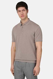 Polo In Cotone Crepe, Taupe, thumb, 1
