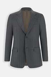 Pinstripe Wool Suit, Grey, thumb, 7