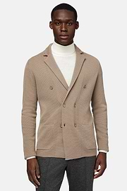 Taupe Knitted Merino Wool Double-Breasted Jacket, Taupe, hi-res