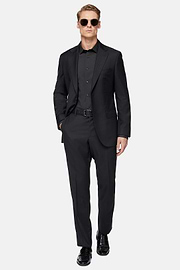 Black Herringbone Suit In Pure Wool, Black, hi-res