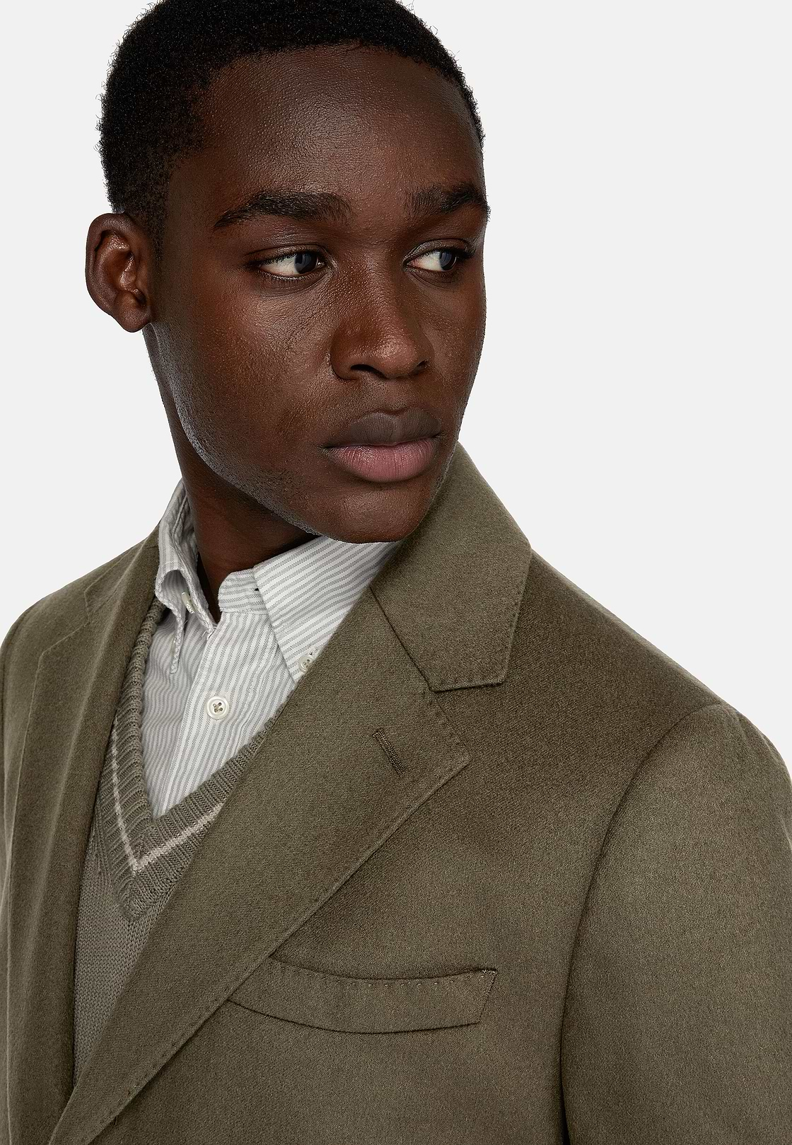 Single-breasted coat in pure cashmere., Military Green, hi-res