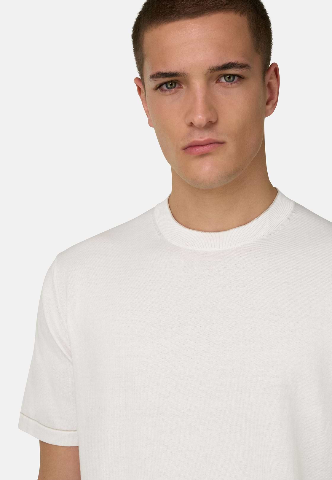 Strick-T-Shirt Aus Baumwollkrepp, Weiß, hi-res, 4