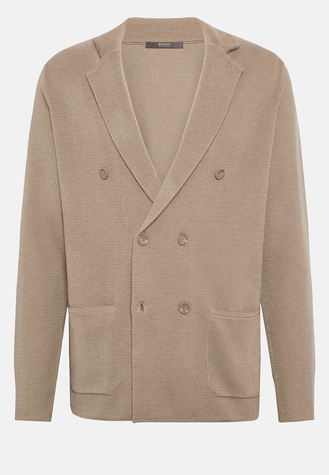 Chaqueta De Punto De Doble Botonadura Gris Topo Lana Merina, Taupe, hi-res