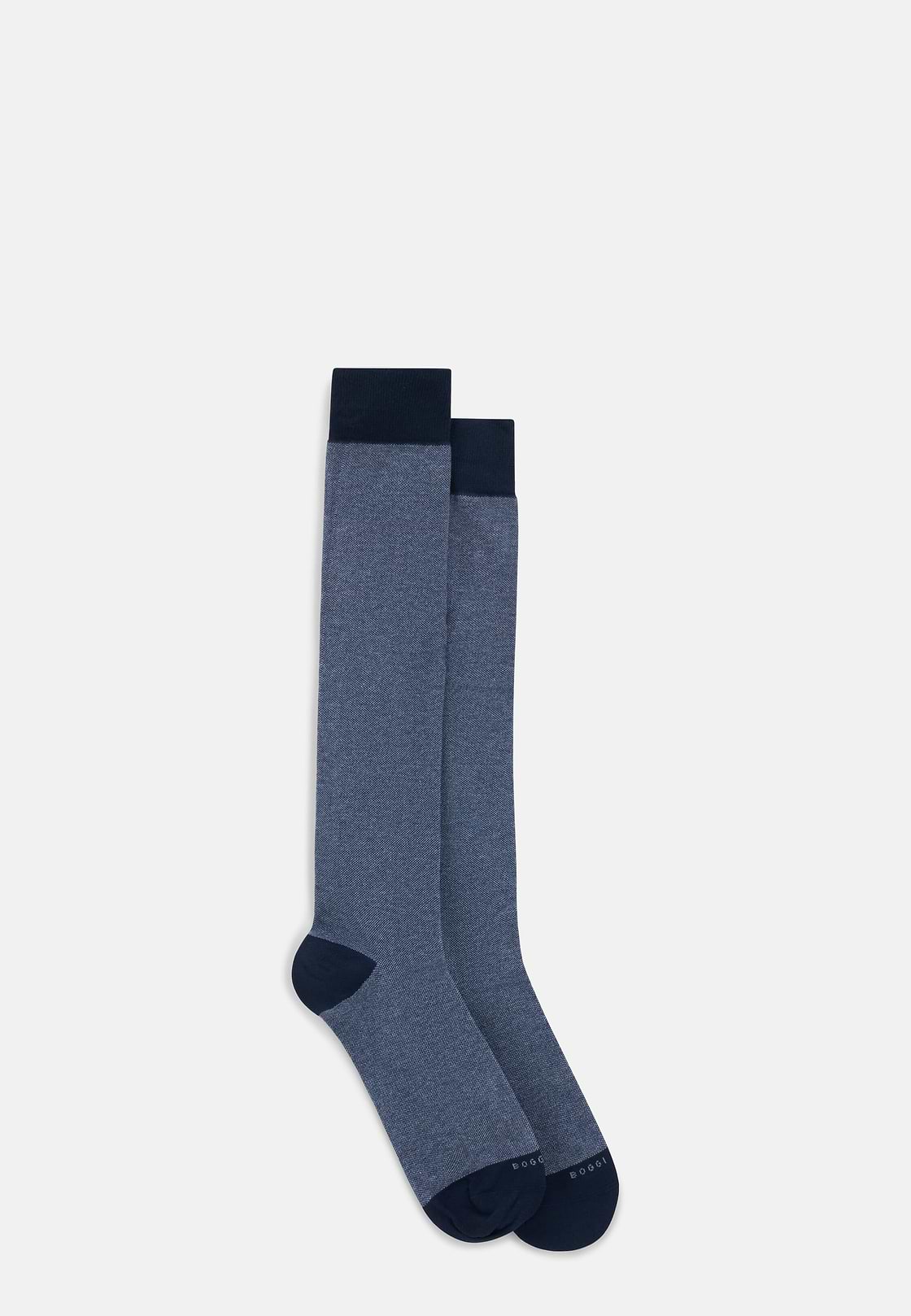 Long Socks Oxford Pattern Cotton Blend, Navy blue, hi-res, 2