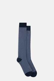 Long Socks Oxford Pattern Cotton Blend, Navy blue, thumb, 2
