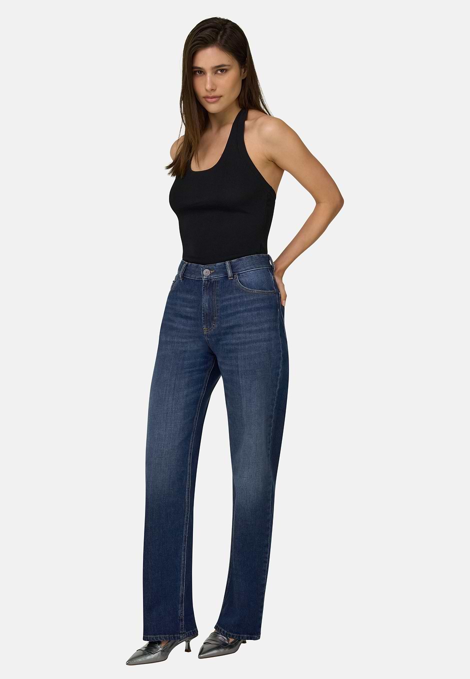 Top Di Maglia In Viscosa Nylon, Nero, hi-res