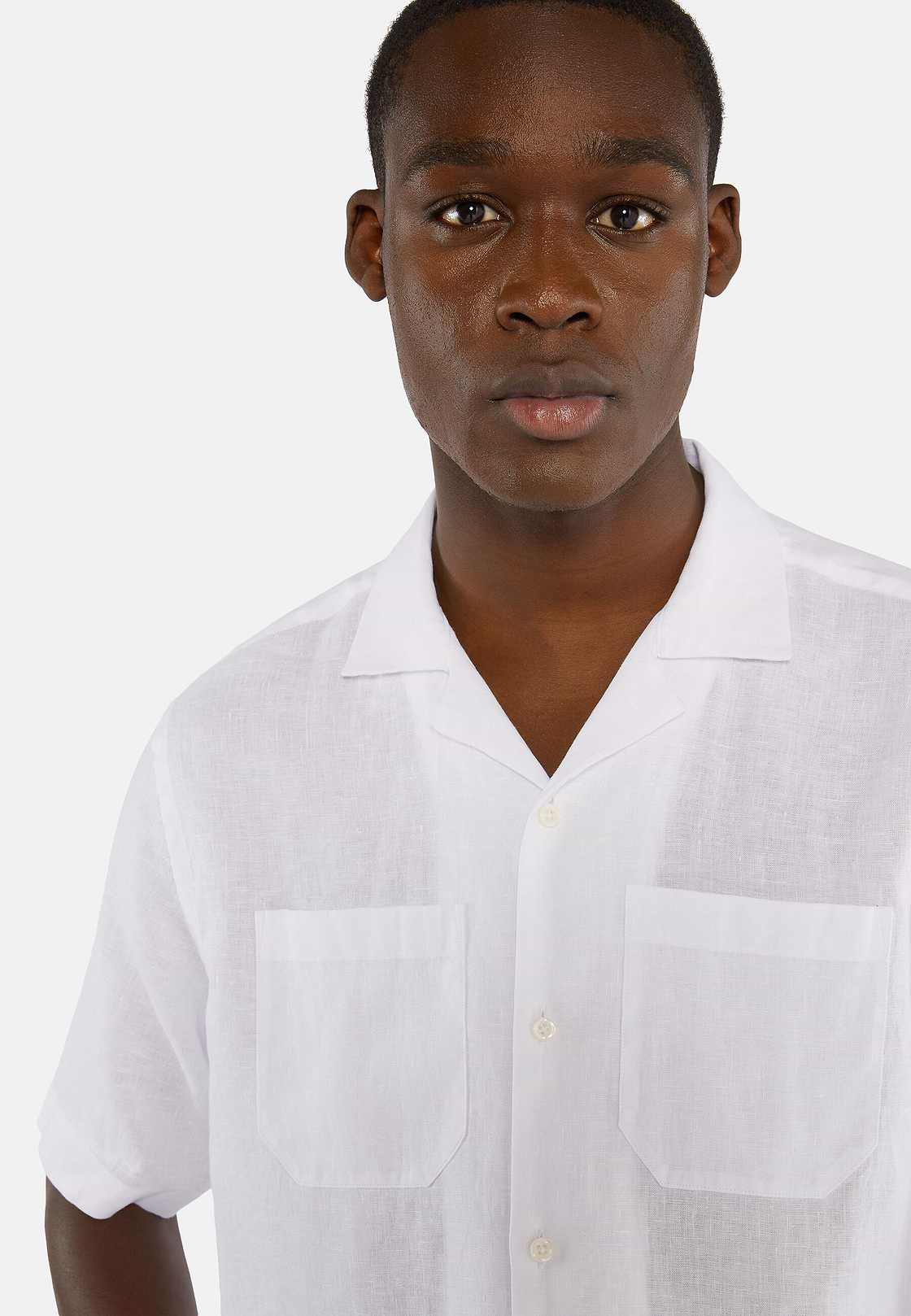 White Linen Camp Overshirt, White, hi-res