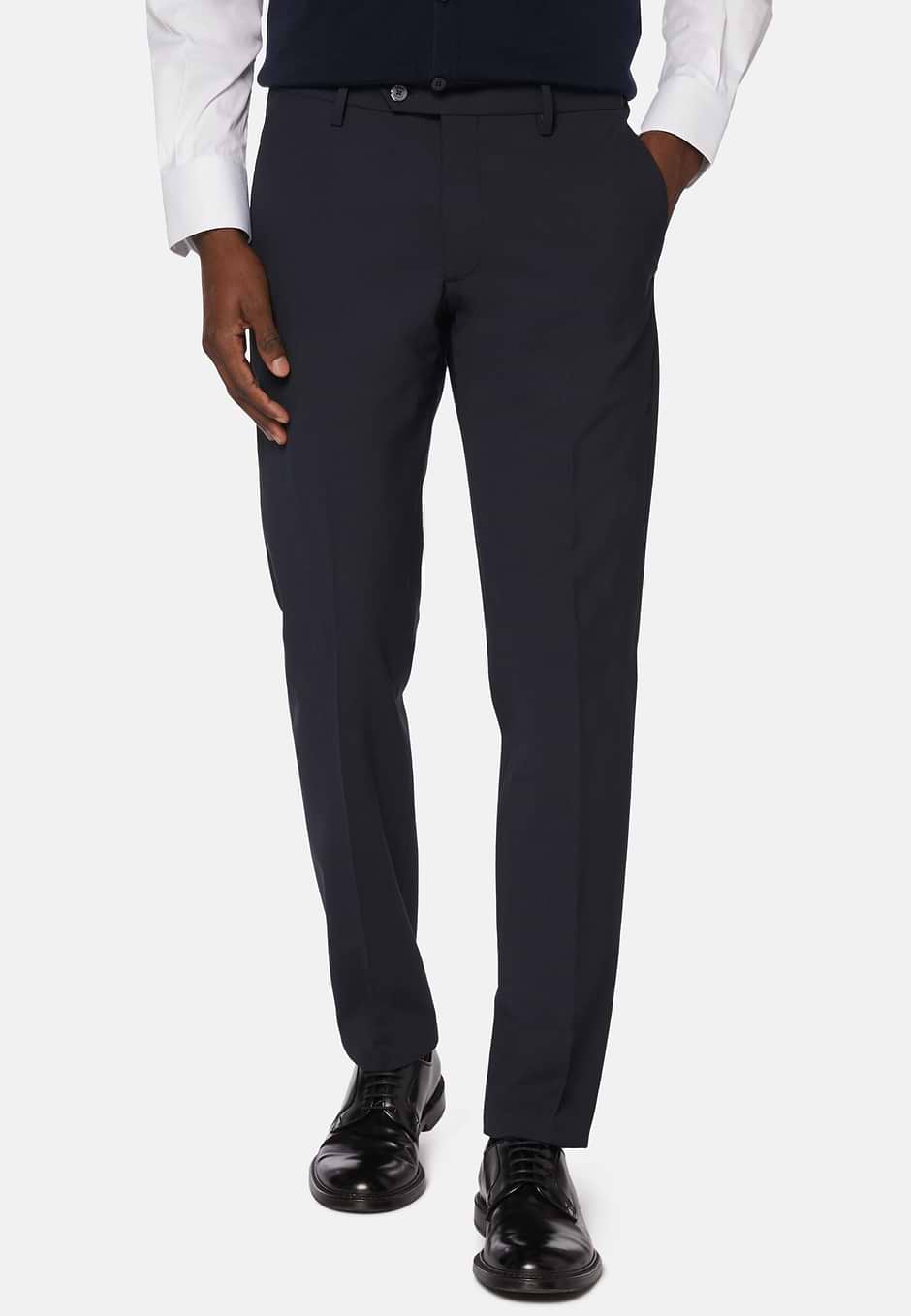 Washable Wool Stretch Trousers, Blue, hi-res