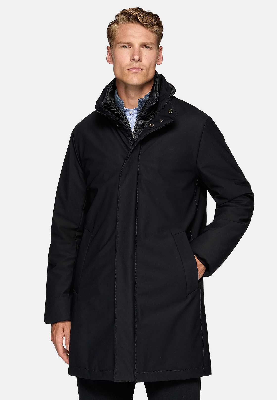 Car Coat In Tessuto Tecnico Imbottito, Navy, hi-res