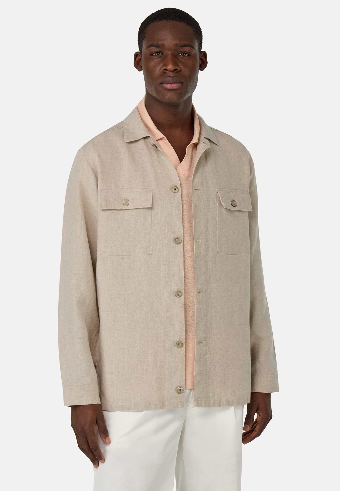 Linen Camp Overshirt, Sand, hi-res