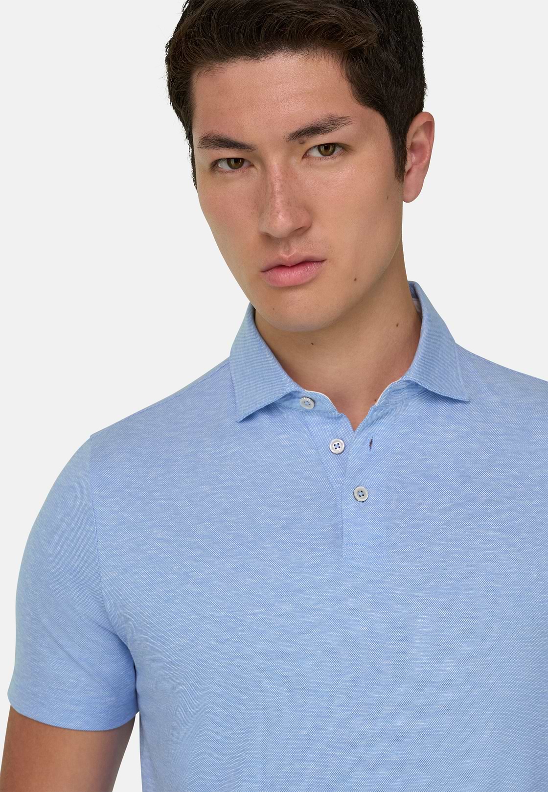 Cotton Linen Polo, Light Blue, hi-res, 4