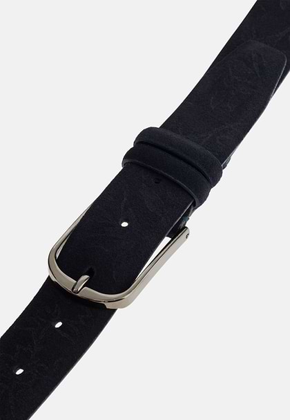 Bedruckter Gürtel Aus Veloursleder, Navy blau, hi-res
