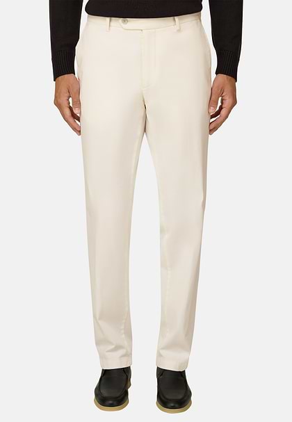 Trousers in Stretch Cotton, Offwhite, hi-res