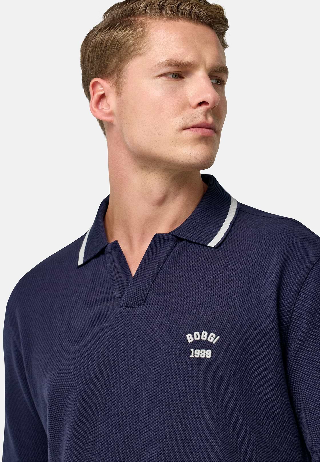 Polo En Piqué De Coton., bleu marine, hi-res
