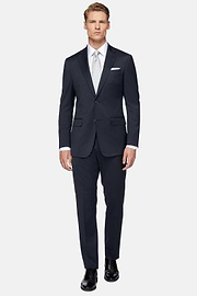 Blue Pinstripe Stretch Wool Suit, Navy blue, hi-res