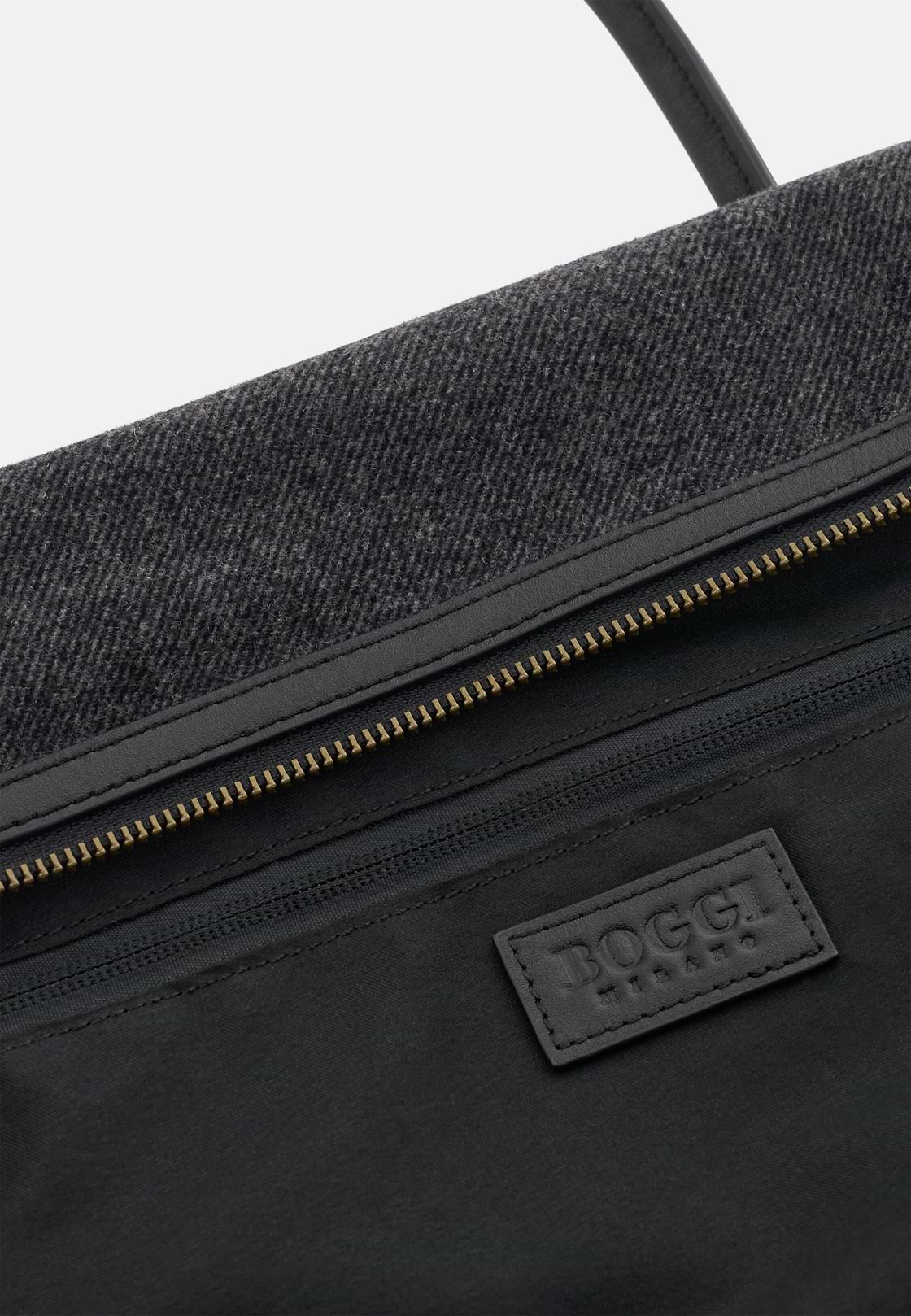 Duffle Bag in Leather and Wool Blend, Charcoal, hi-res, 5