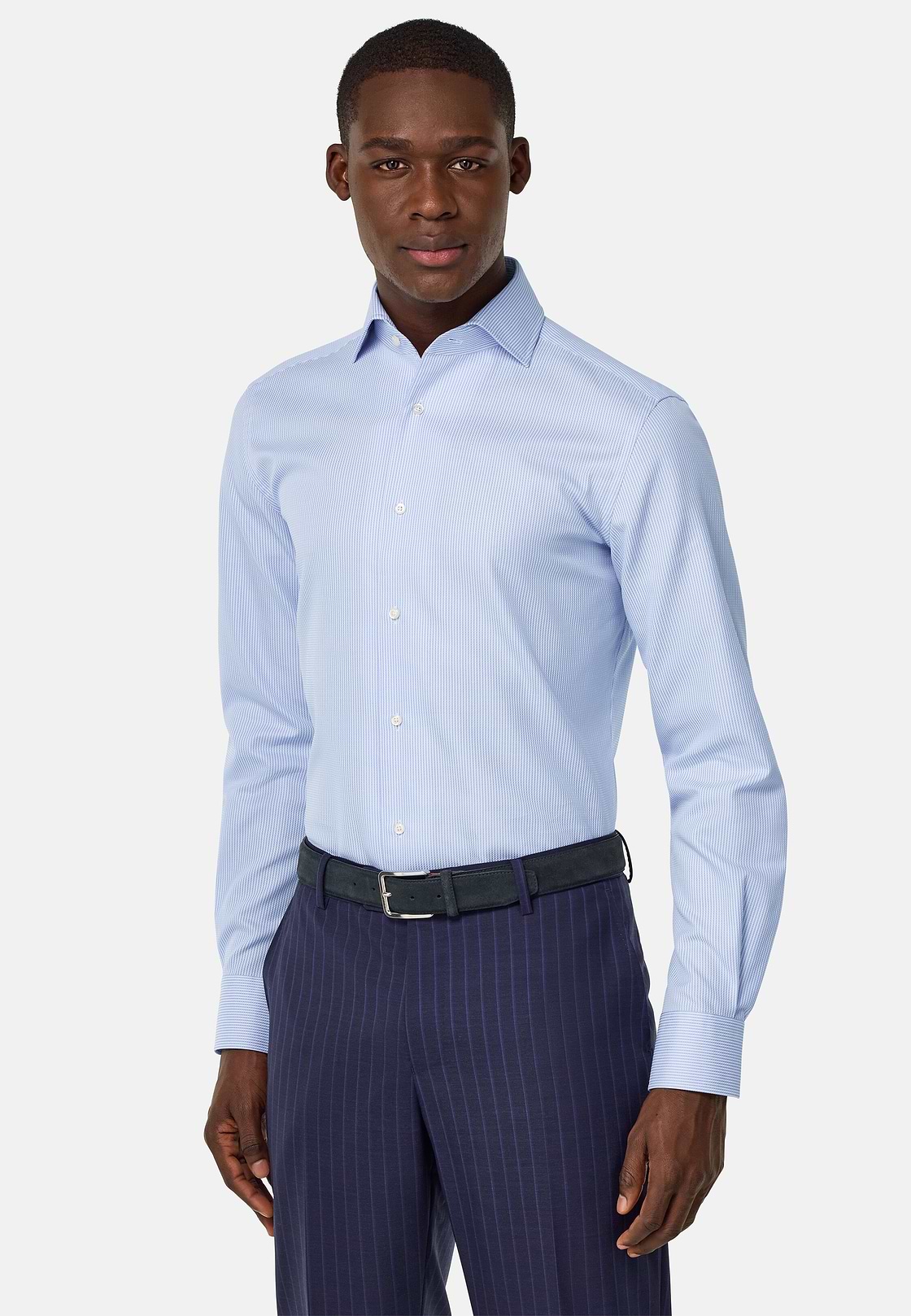 Chemise À Rayures En Coton Regular Fit, Bleu clair, hi-res