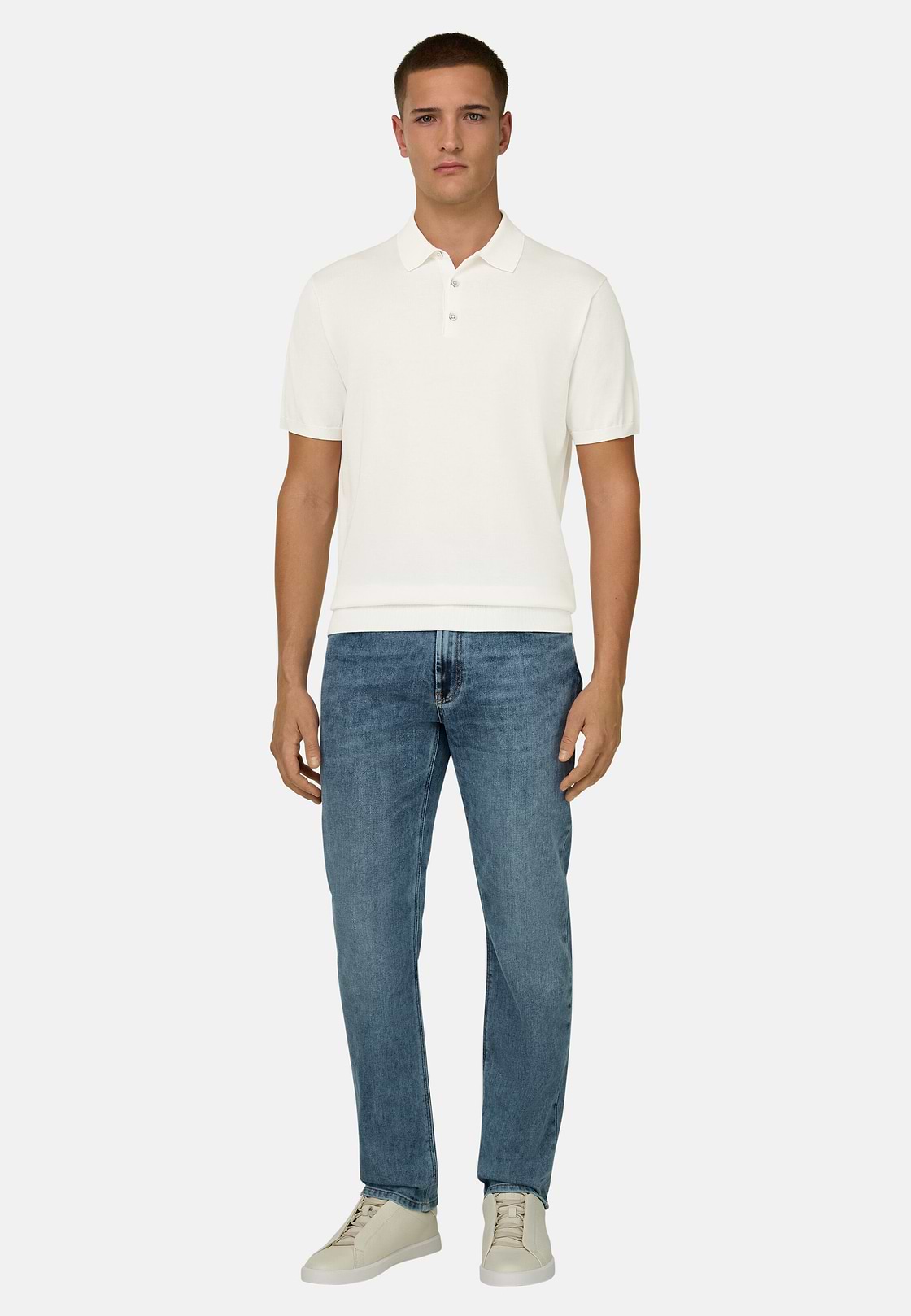 Polo Di Maglia In Cotone Seta, Bianco, hi-res, 2
