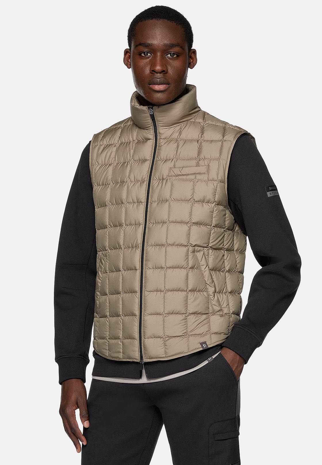 Gilet In Tessuto Tecnico In Piuma D`Oca, Beige, hi-res