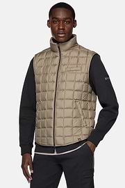 Gilet In Tessuto Tecnico In Piuma D`Oca, Beige, hi-res