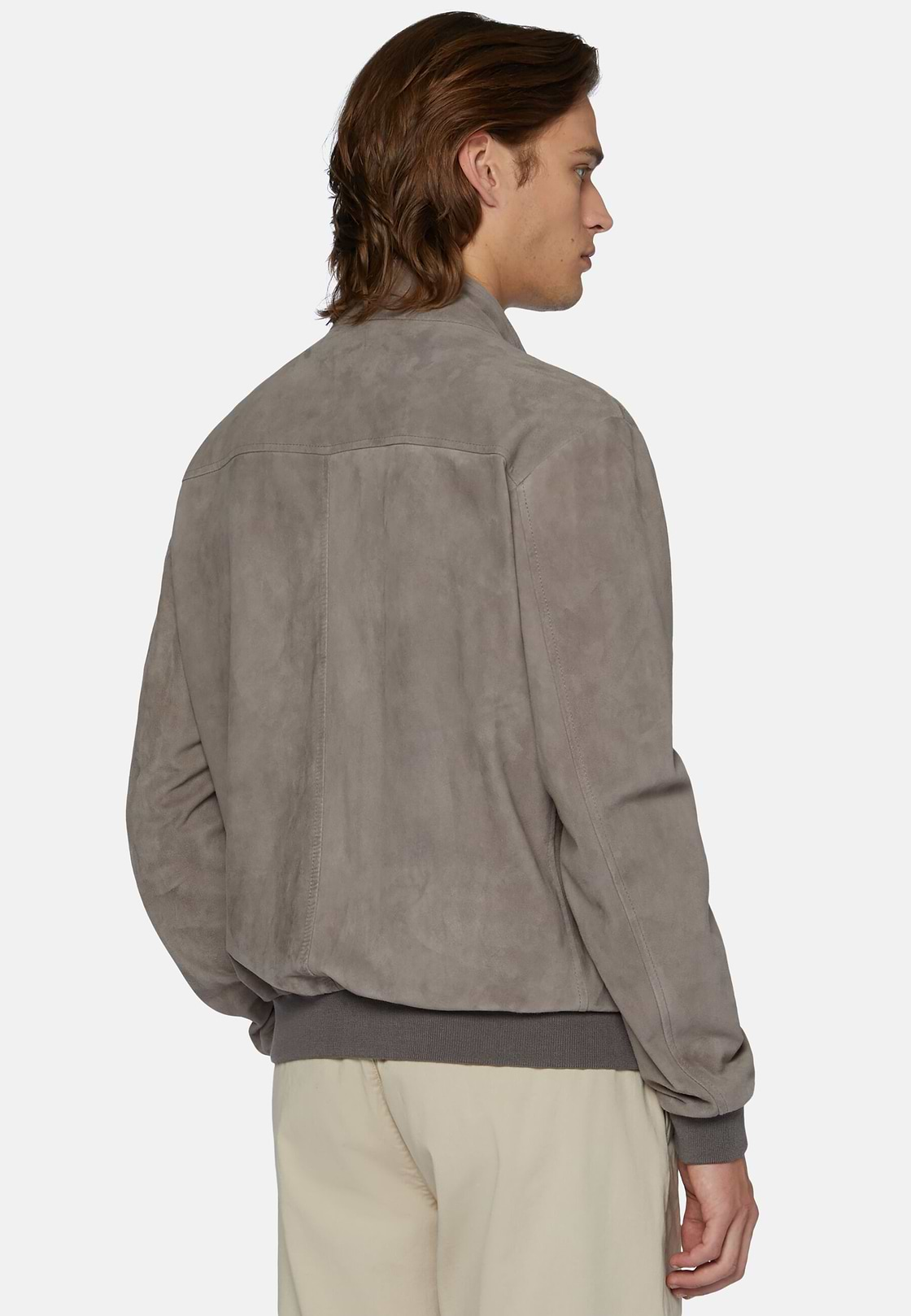 Bomber Jacket in Genuine Suede Leather, Mud, hi-res