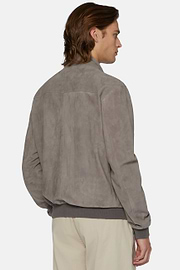 Bomber Jacket in Genuine Suede Leather, Mud, hi-res