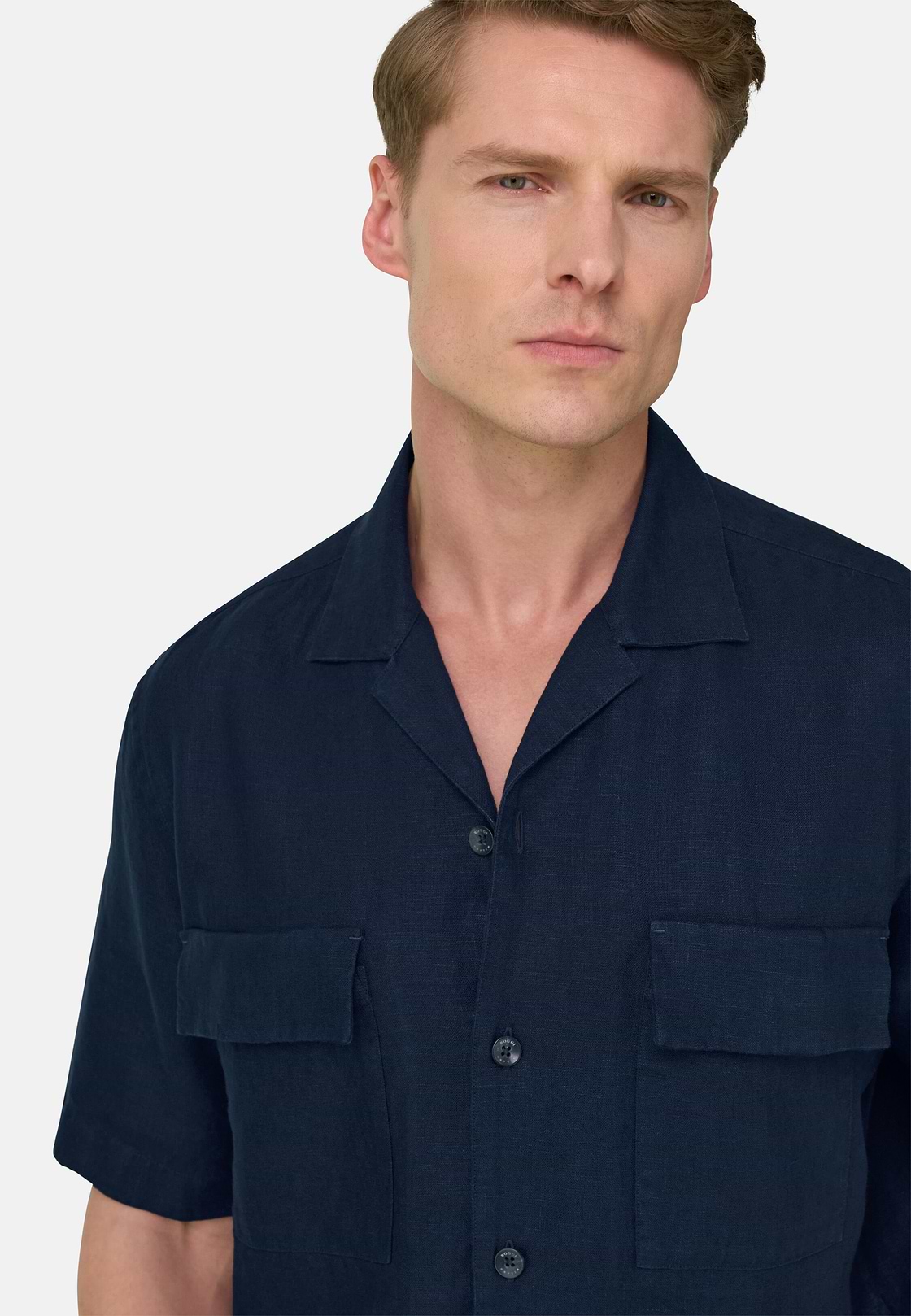 Linen Camp Overshirt, Navy blue, hi-res, 4