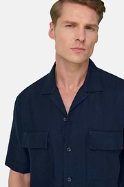 Linen Camp Overshirt, Navy blue, thumb, 4