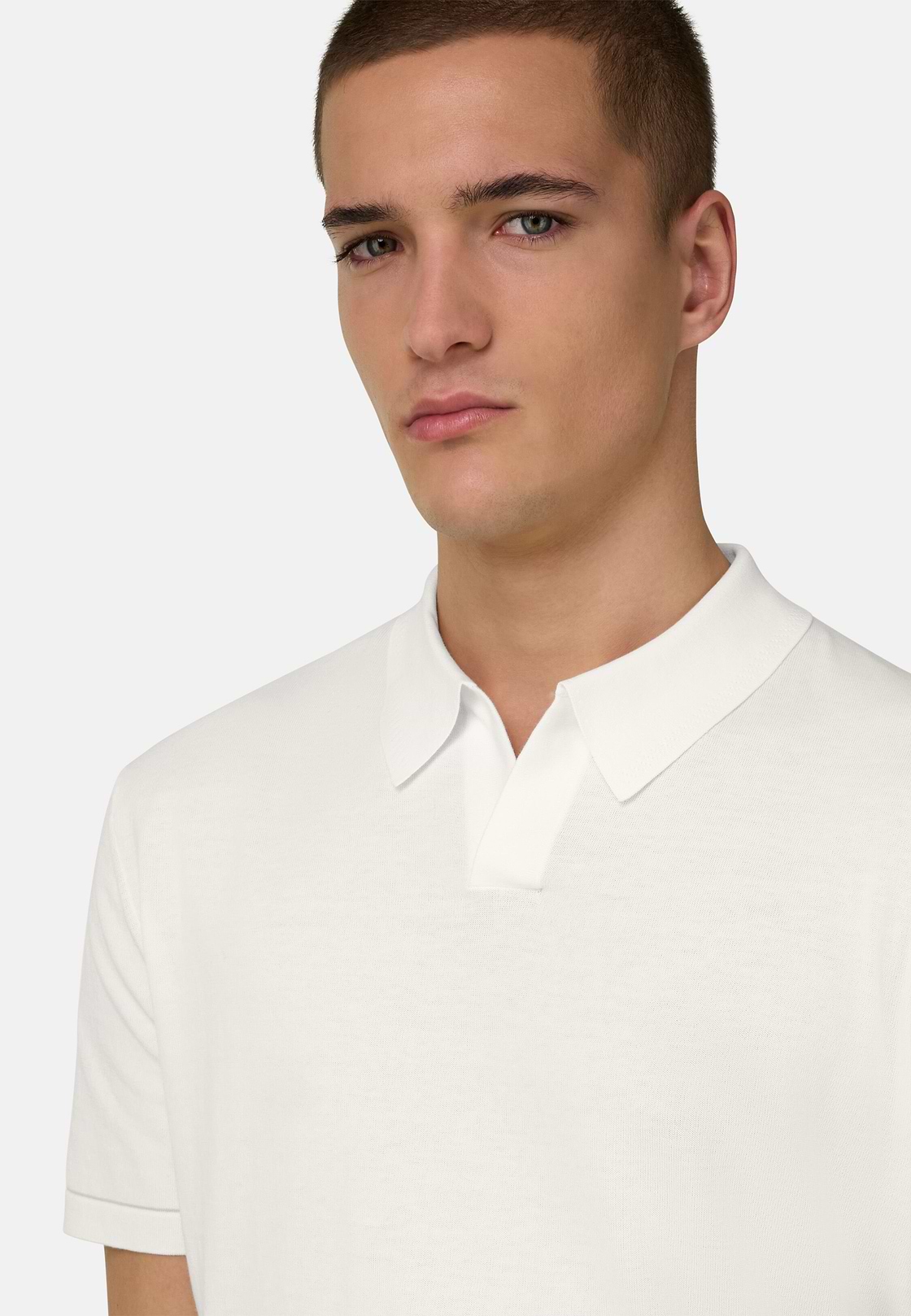 Strick-Poloshirt Aus Baumwollkrepp, Weiß, hi-res, 4