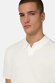 Strick-Poloshirt Aus Baumwollkrepp, Weiß, thumb, 4