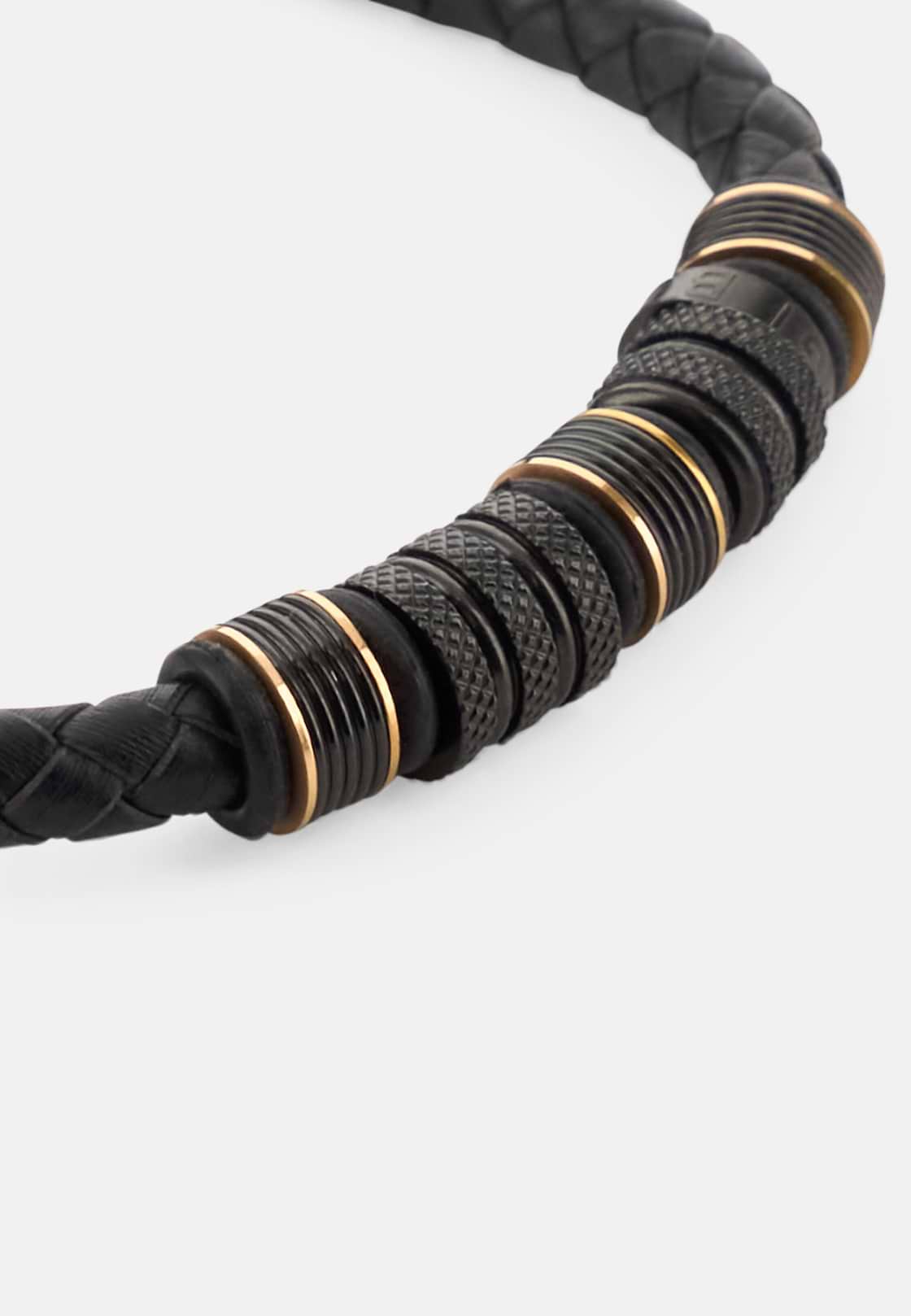 Braided Leather Bracelet, Black, hi-res, 2