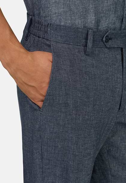 Stretch-Hose Aus Baumwolle Und Leinen, Indigo, hi-res