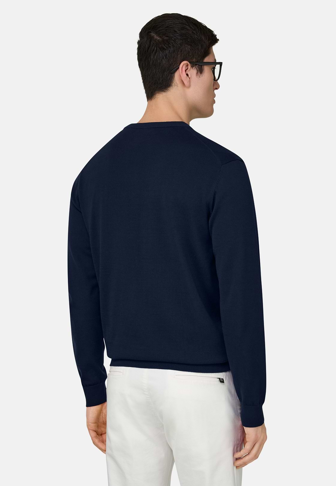 Cotton Crew Neck, Navy blue, hi-res, 3